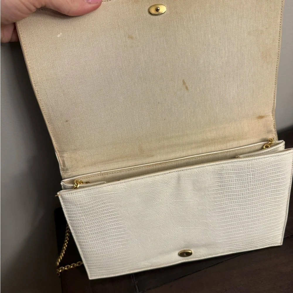 Vintage Crown by Garay Ivory Clutch Gold Chain Evening Bag 1950s 1960s